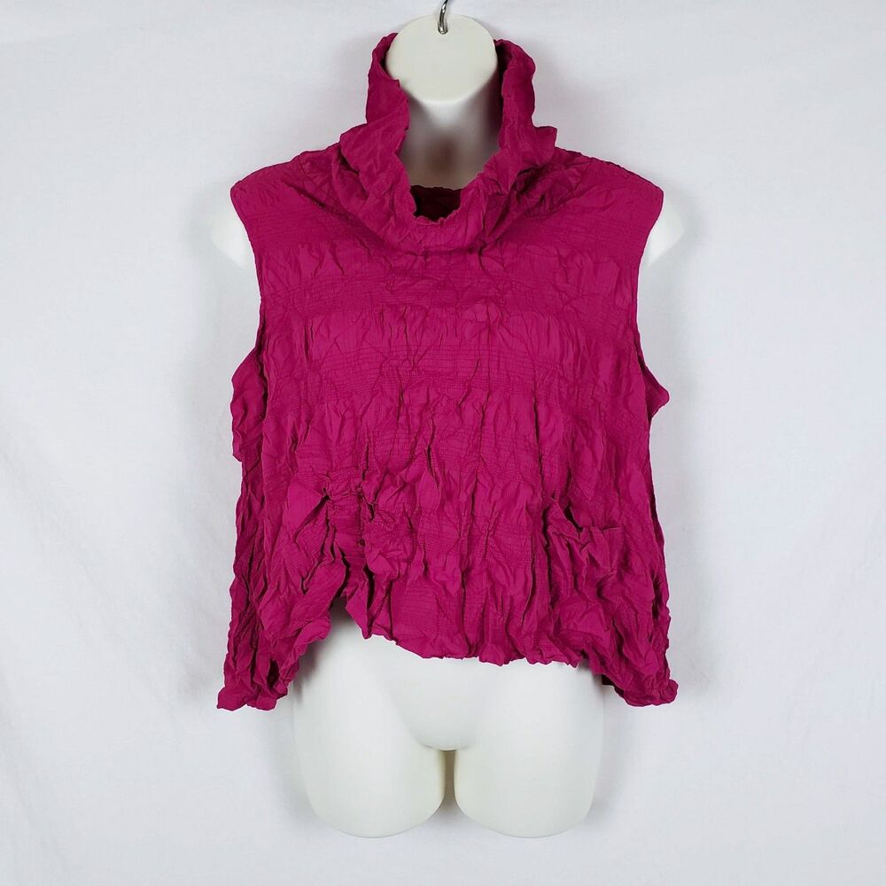 Chalet et Ceci Lagenlook Art-to-Wear Crinkle Top Womens L Fuchsia Asymmetric